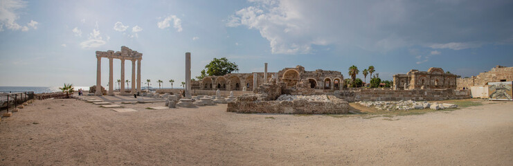 Temple of Apollo in Side, Turkey panorama