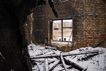 Old burned abandoned building