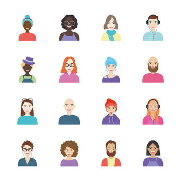 young diversity people icon set, flat style
