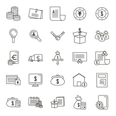 Fototapeta premium Money and business line icon set vector design