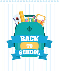 back to school poster with schoolbag and supplies