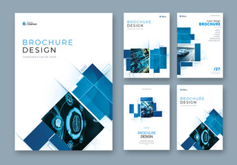 Business Report Cover Layout Set  with Blue Elements