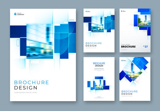 Business Report Cover Layouts with Blue Rectangles