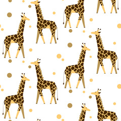 Giraffe seamless pattern. Logo and symbol of savannah of Africa. Web line image for label and poster. Flat designe. Coloring background