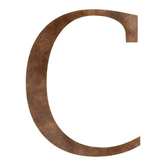Brown leather textured letter C with yellow stitch, leather alphabet, vector illustration
