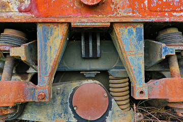 Abandoned train car suspension from communist era in Albania