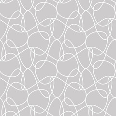 Tangled lines seamless vector pattern on grey. Simple iunisex surface print design for fabrics, statonery, backgrounds, wrapping paper, packaging, gift wrap, and home decor textiles.