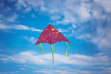 Kite flying in the sky among the clouds. High quality photo