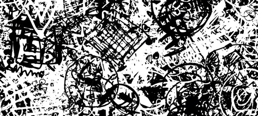 Grunge black and white. Seamless texture. Abstract geometric pattern. Chaos and random. Modern art drawing painting