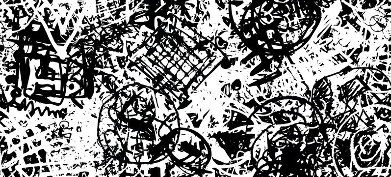 Grunge black and white. Seamless texture. Abstract geometric pattern. Chaos and random. Modern art drawing painting © Alexandr