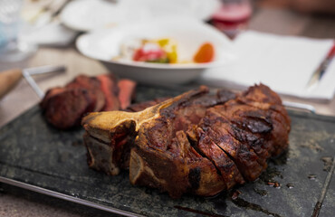 Ribeye steak . Juicy steak with flavored butter