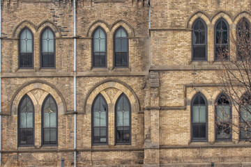Wall  of Victorian Brick Building in Gothic Revival Style