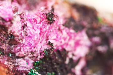 Spherocobaltite. Malachite. Natural mineral. Crystals structure