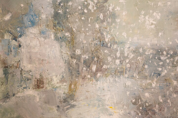 .Beige old wall with layers of paint. Concrete texture on the background. Oil paint on canvas