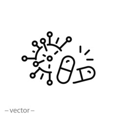 discovery coronavirus pills icon, virus vaccine concept
