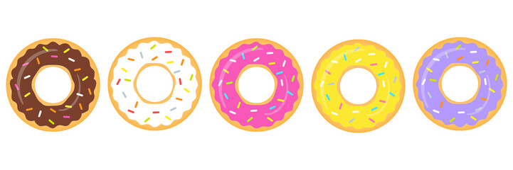 Donuts colorful vector set isolated on white background. Sweet donuts collection. Cartoon dessert illustration.