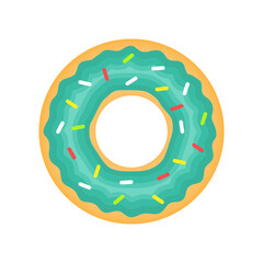 Green donuts vector isolated on white. Sweet dessert donut with green glaze illustration. 