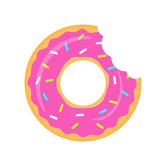 Pink donuts vector isolated on white. Donuts with a mouth bite. Sweet donuts with strawberry glaze illustration. 