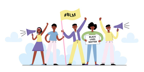 Black Lives Matter vector concept with afroamerican people on demonstration