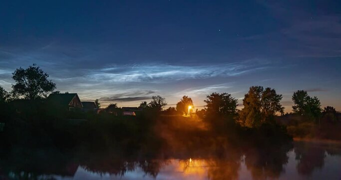 Comet C 2020 F3 NEOWISE in the night sky with silvery clouds, a beautiful night time lapse
