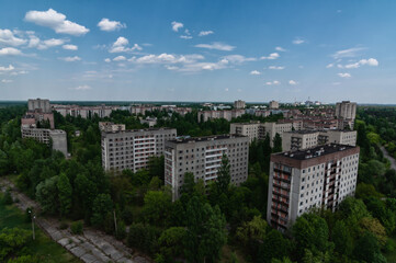 Panorama of Prypiat city, Chernobyl exclusion Zone. Chernobyl Nuclear Power Plant Zone of Alienation in Ukraine