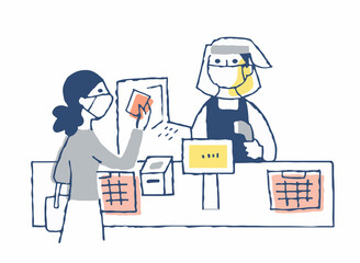 レジでキャッスレス決済をする女性