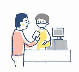 レジでキャッシュレス決済をする男性
