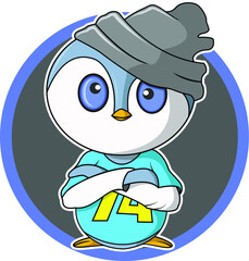 a penguin is  stylish wearing a hat