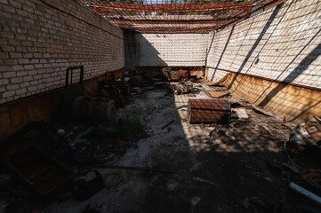 Police station in Prypiat Chernobyl exclusion Zone. Chernobyl Nuclear Power Plant Zone of...