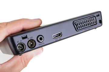 Connectors in the DVB-T TV decoder. A device for receiving digital terrestrial television.