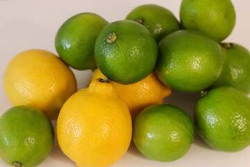 Beautiful lemons arranged on a table. A fruit rich in vitamin c.