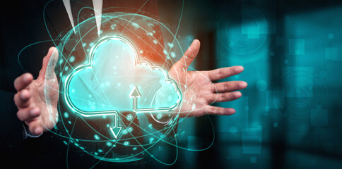Cloud computing technology and online data storage for business network concept. Computer connects...