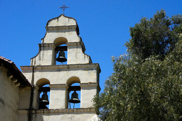 Bell tower of Mission San Juan Bautista, San Juan Bautista, California - obrazy, fototapety, plakaty