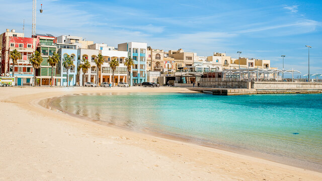 Pretty Bay beach in  Birzebbuga, Malta