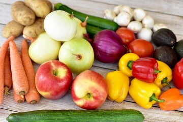 Fresh organic summer harvested vegetables washed and ready for preparing healthy meals and side dishes to share as a family