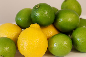 Beautiful lemons arranged on a table. A fruit rich in vitamin c.
