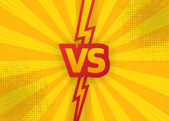 Versus VS letters fight pop yellow backgrounds in comics style design with halftone, lightning. Vector.