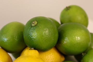 Beautiful lemons arranged on a table. A fruit rich in vitamin c.