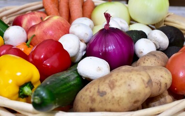 Fresh organic summer harvested vegetables washed and ready for preparing healthy meals and side dishes to share as a family