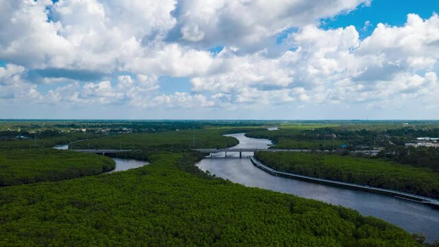 Hyperlapse St Lucie River Florida Timelapse flight drone flight. 