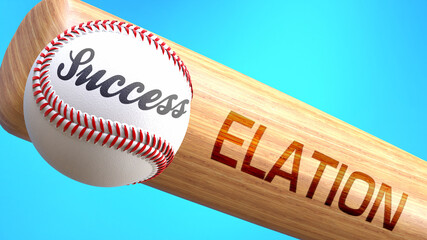 Success in life depends on elation - pictured as word elation on a bat, to show that elation is crucial for successful business or life., 3d illustration