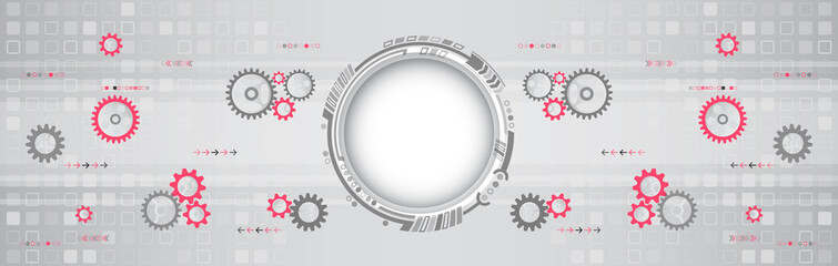 Wide futuristic technology and mechanism background. Hi tech circuit design innovation concept. Abstract communication vector illustration.