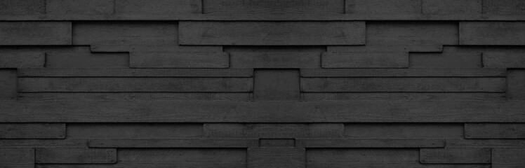 Anthracite dark black gray grey grunge concrete boards wall texture background banner panorama, with wood structure