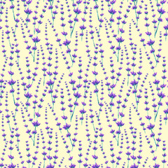 seamless pattern with lavender flowers on yellow background