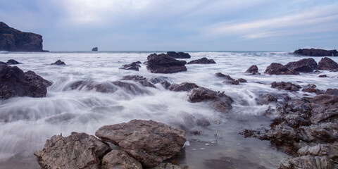 trevellas porth at sunset cornwall england uk near st agnes 