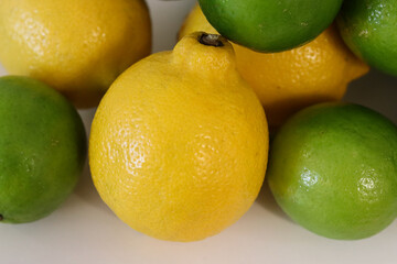 Beautiful lemons arranged on a table. A fruit rich in vitamin c.