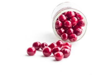 daylight. red cherry on a white background. Berry rash and looks at us