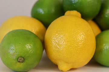 Beautiful lemons arranged on a table. A fruit rich in vitamin c.