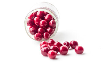 daylight. red cherry on a white background. Berry rash and looks at us