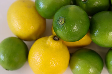 Beautiful lemons arranged on a table. A fruit rich in vitamin c.